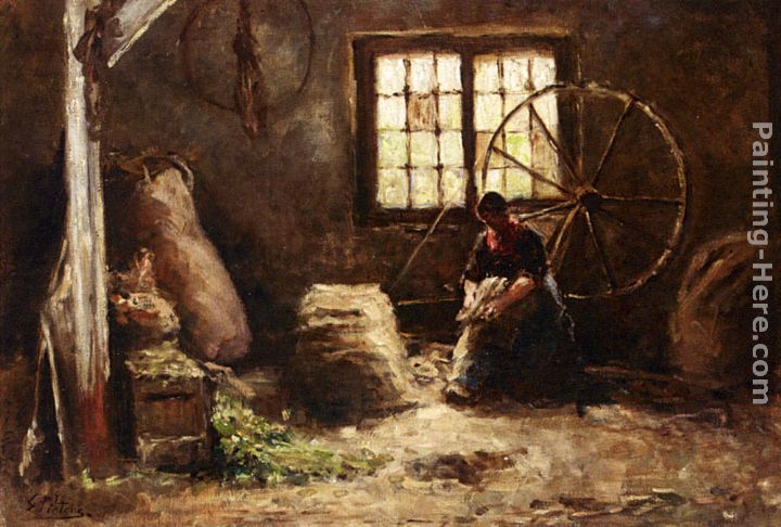 A Peasant Woman Combing Wool painting - Evert Pieters A Peasant Woman Combing Wool art painting